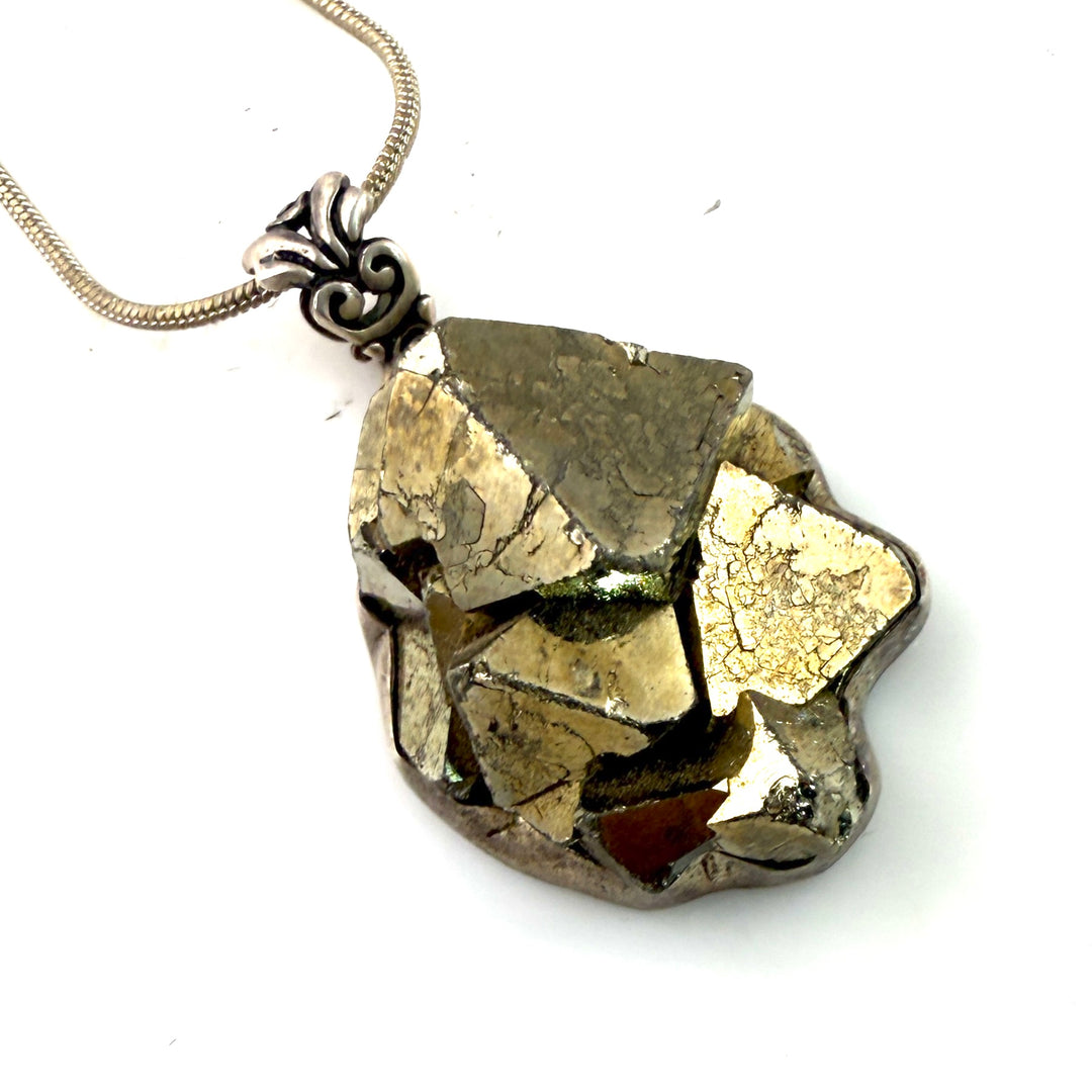 Golden Pyrite Nugget Sterling Silver Pendant - Keja Designs Jewelry