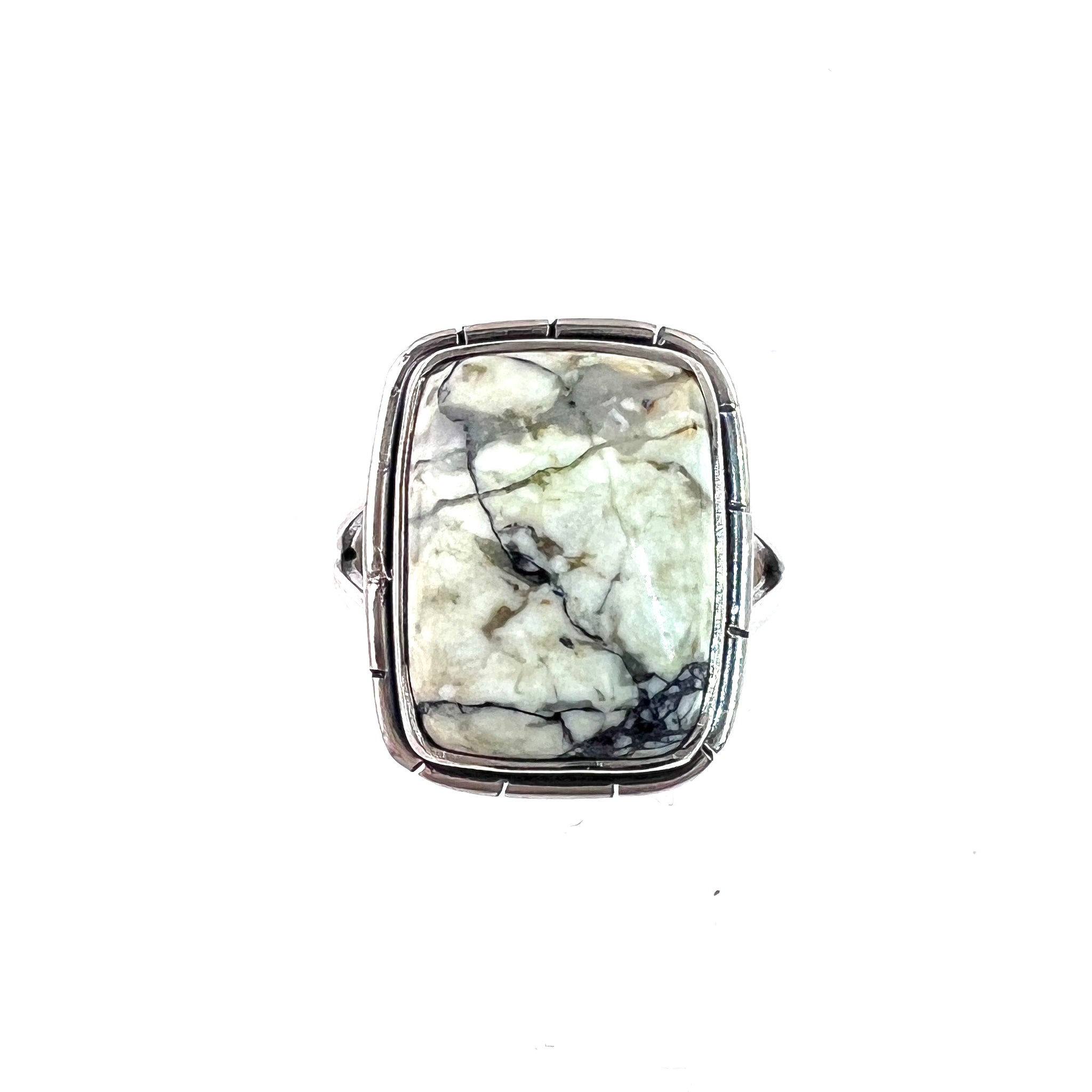 White Buffalo Sterling Silver Rectangular Ring - Keja Designs Jewelry