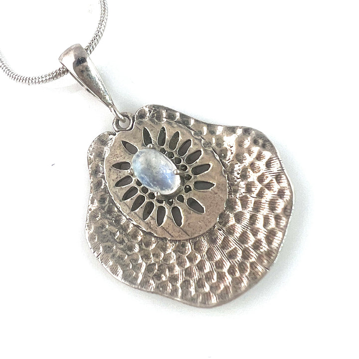 Moonstone Freeform Sand Dollar Sterling Silver Pendant - Keja Designs Jewelry