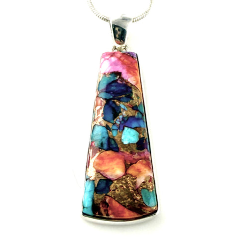 Kingman Dahlia Turquoise Sterling Silver Trapezoid Pendant - Keja Designs Jewelry