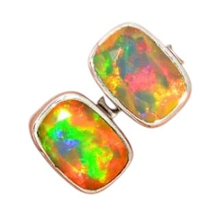 Ethiopian Opal Sterling Silver Post Rectangular Earrings - Keja Designs Jewelry