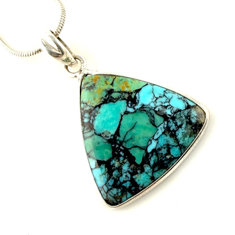 Turquoise Sterling Silver Trillion Pendant - Keja Designs Jewelry