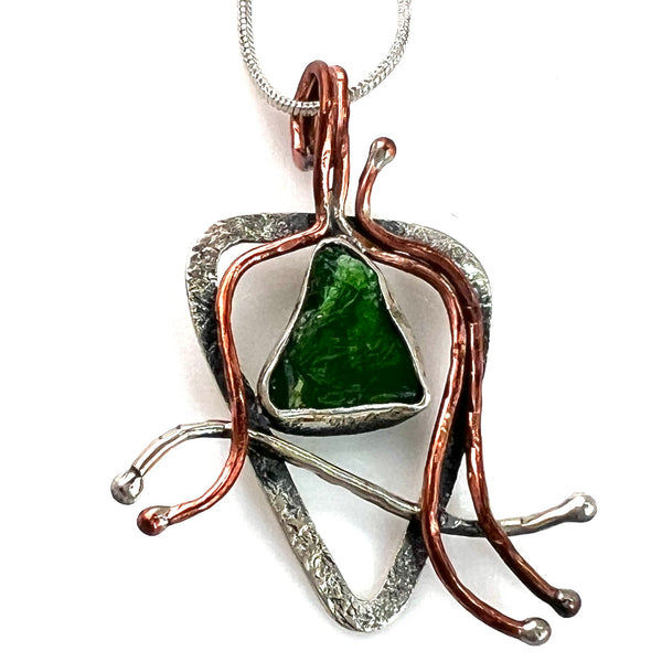 Green Apatite Rough Sterling Silver Two Tone Swirls Pendant - Keja Designs Jewelry