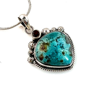 Turquoise and Garnet Sterling Silver Pendant - Keja Designs Jewelry