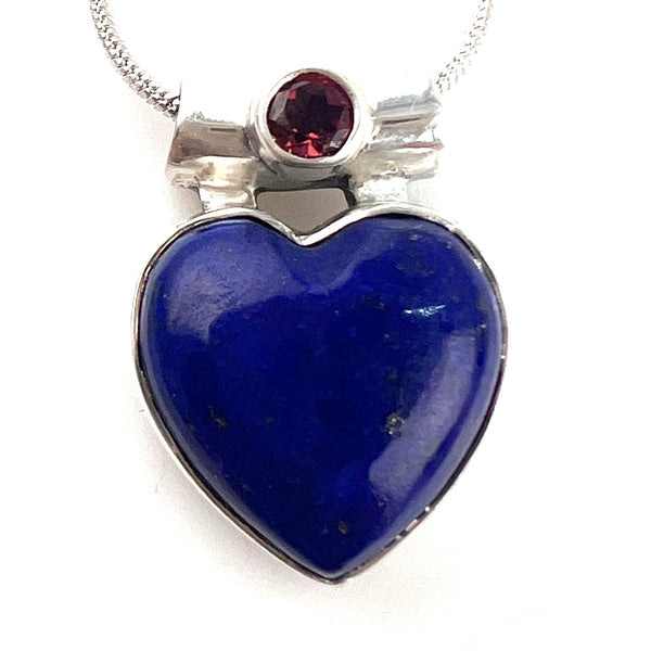 Lapis & Garnet Sterling Silver Heart Pendant