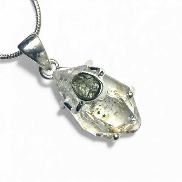 Moldavite & Herkimer Diamond Sterling Silver Pendant