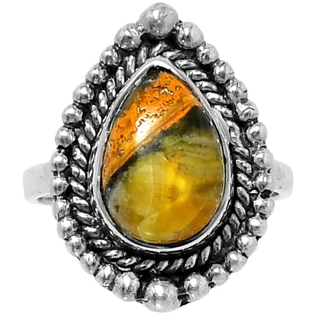 Bumble Bee Jasper Sterling Silver Pear Ring - Keja Designs Jewelry