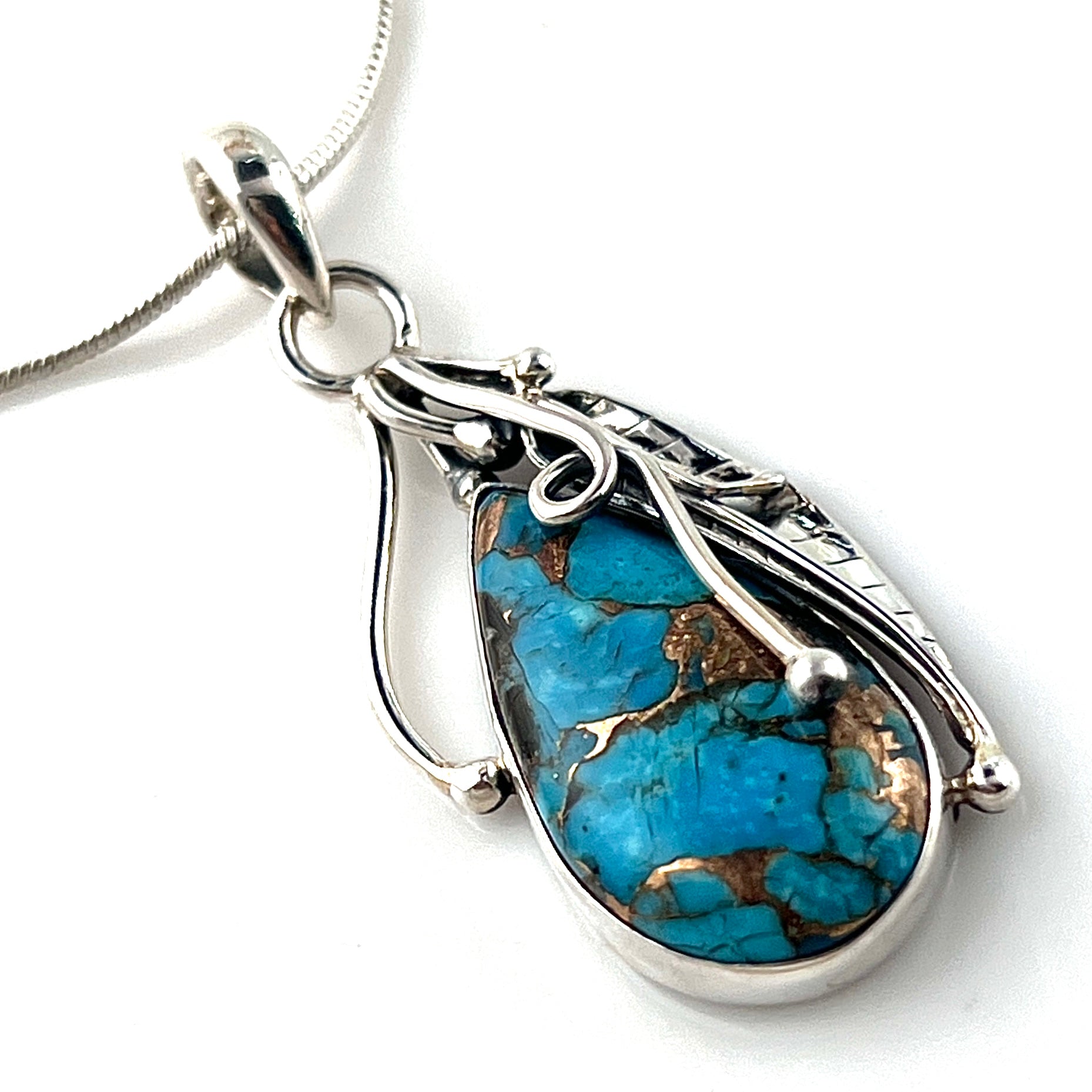 Blue Copper Turquoise Sterling Silver Vine Pendant - Keja Designs Jewelry