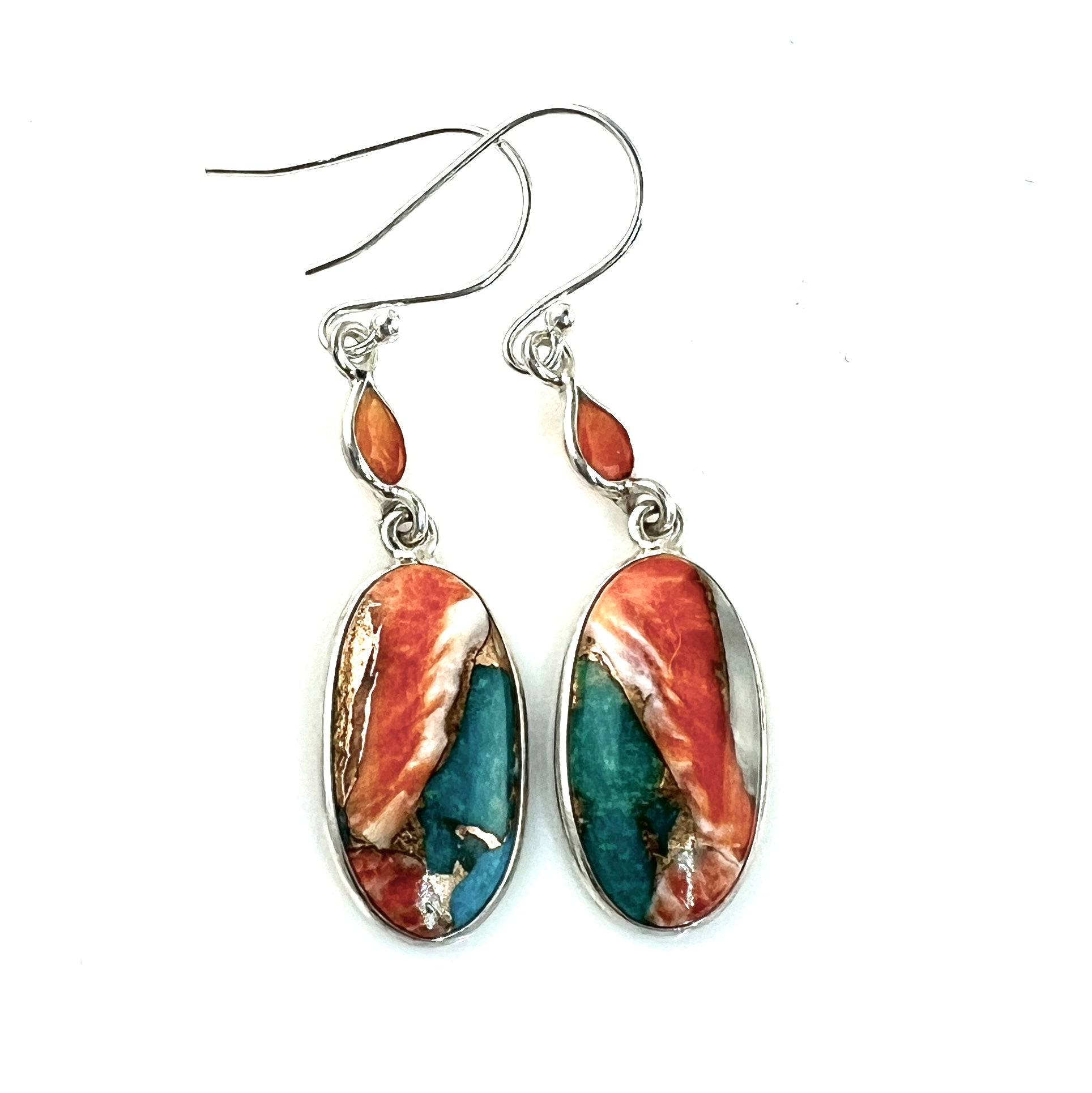 Spiny Oyster Turquoise and Carnelian Sterling Silver Earrings - Keja Designs Jewelry