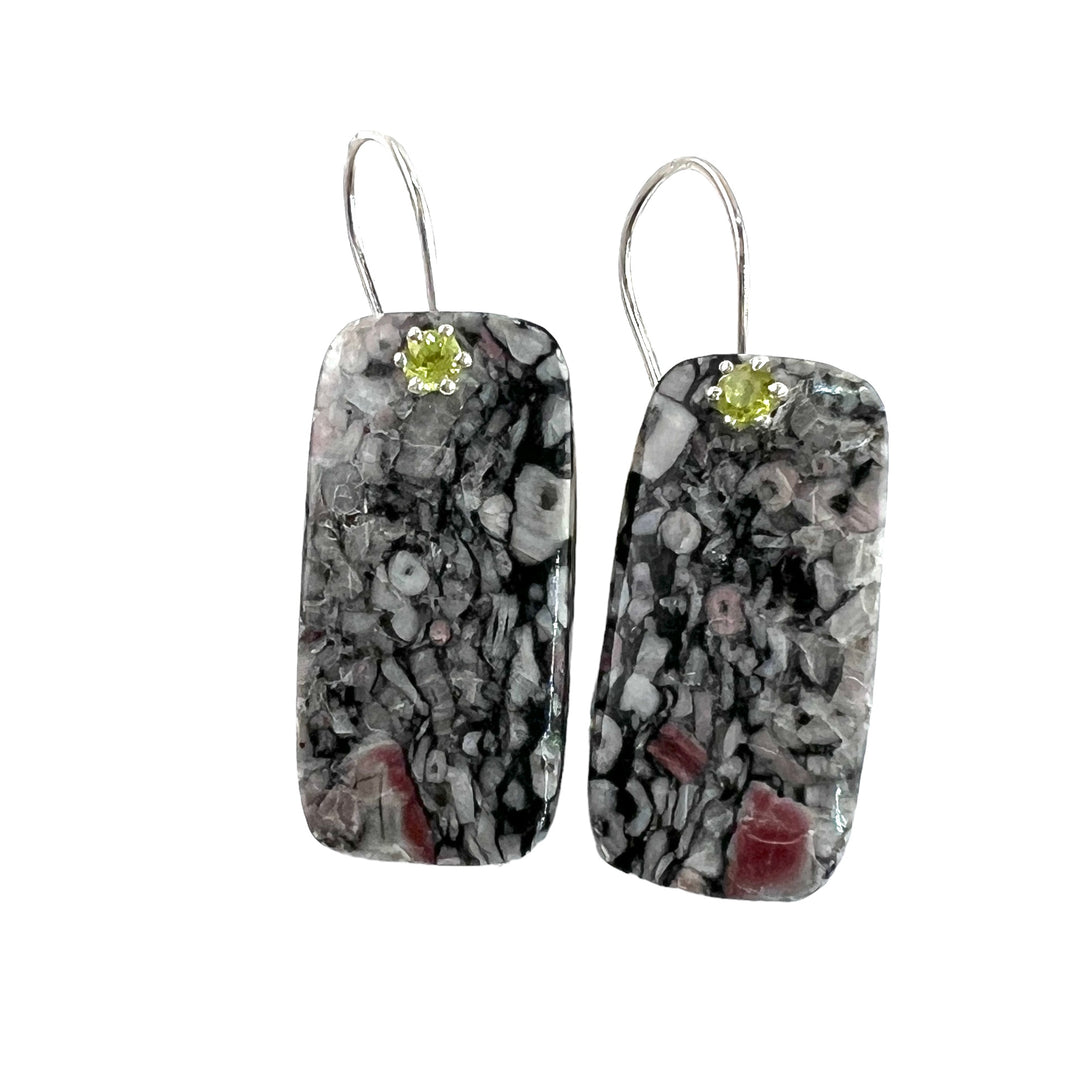 Crinoid Fossil Coral and Peridot Sterling Silver Earrings - Keja Designs Jewelry