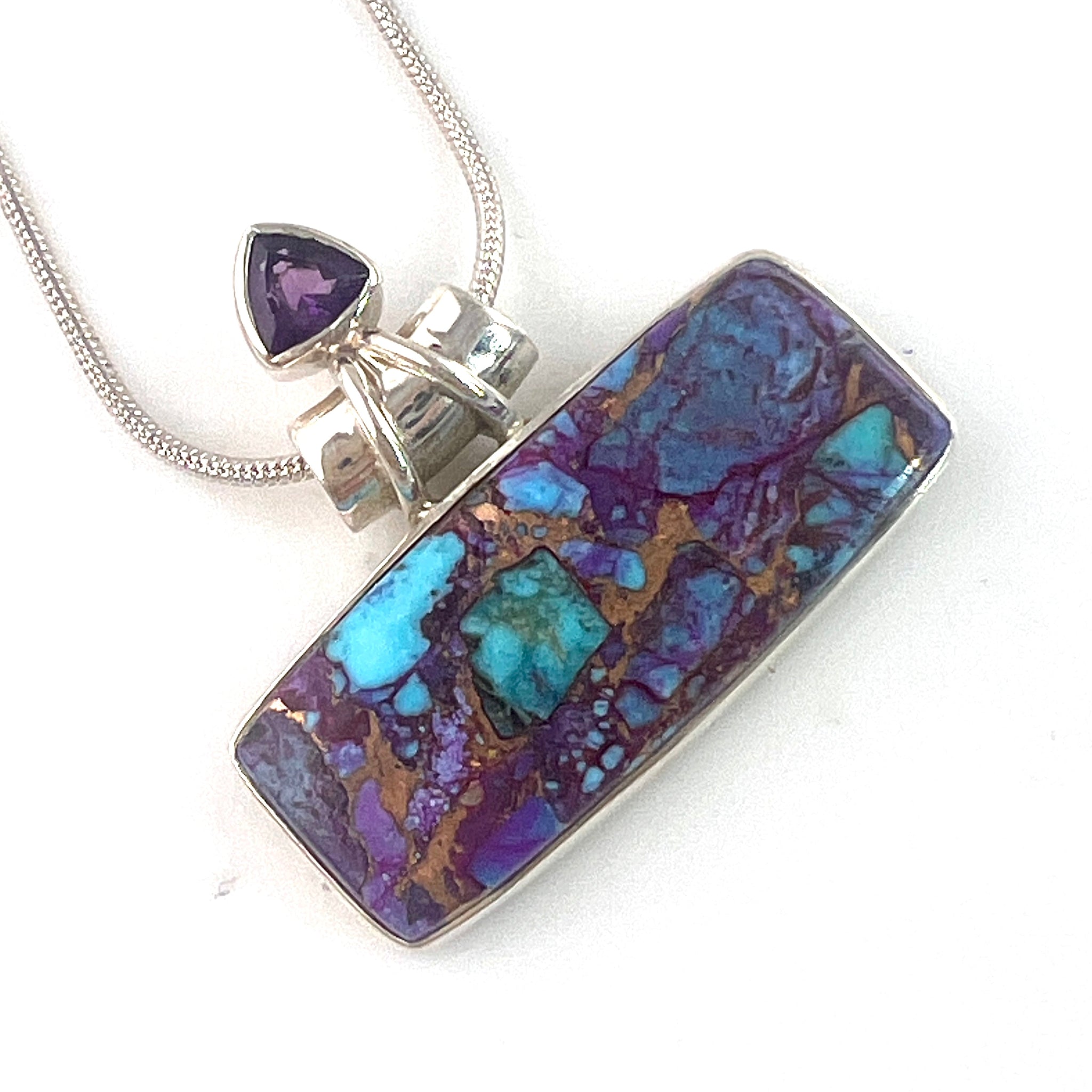 Kingman Purple Turquoise & Amethyst Sterling Silver East-West Pendant