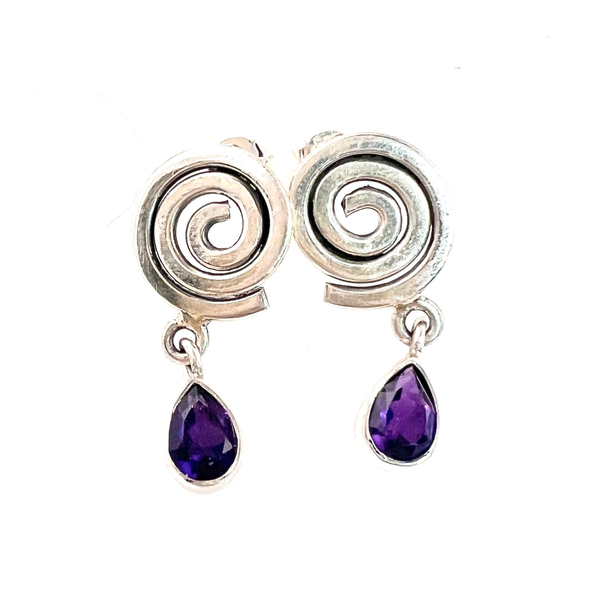 Amethyst Sterling Silver Spiral Post Earrings - Keja Designs Jewelry