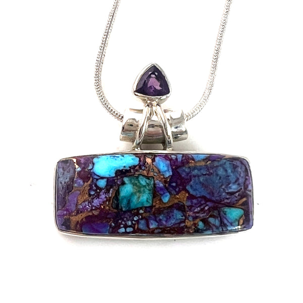 Kingman Purple Turquoise & Amethyst Sterling Silver East-West Pendant