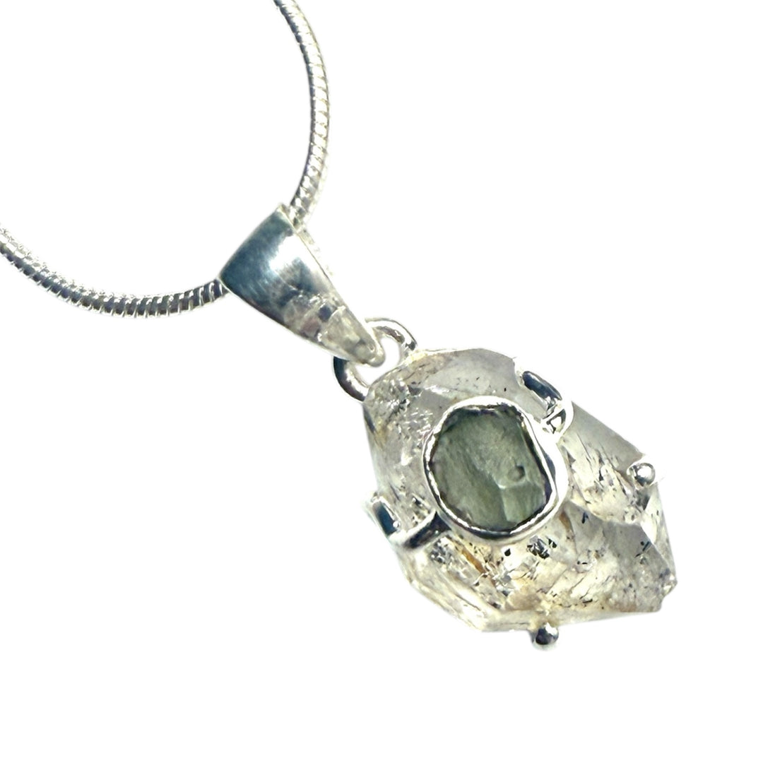 Moldavite & Herkimer Diamond Sterling Silver Pendant - Keja Designs Jewelry