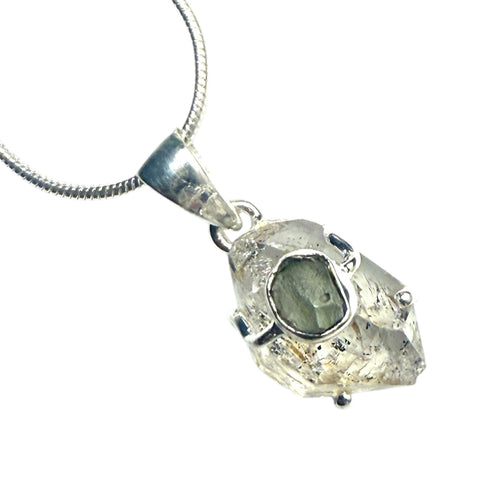 Moldavite & Herkimer Diamond Sterling Silver Pendant