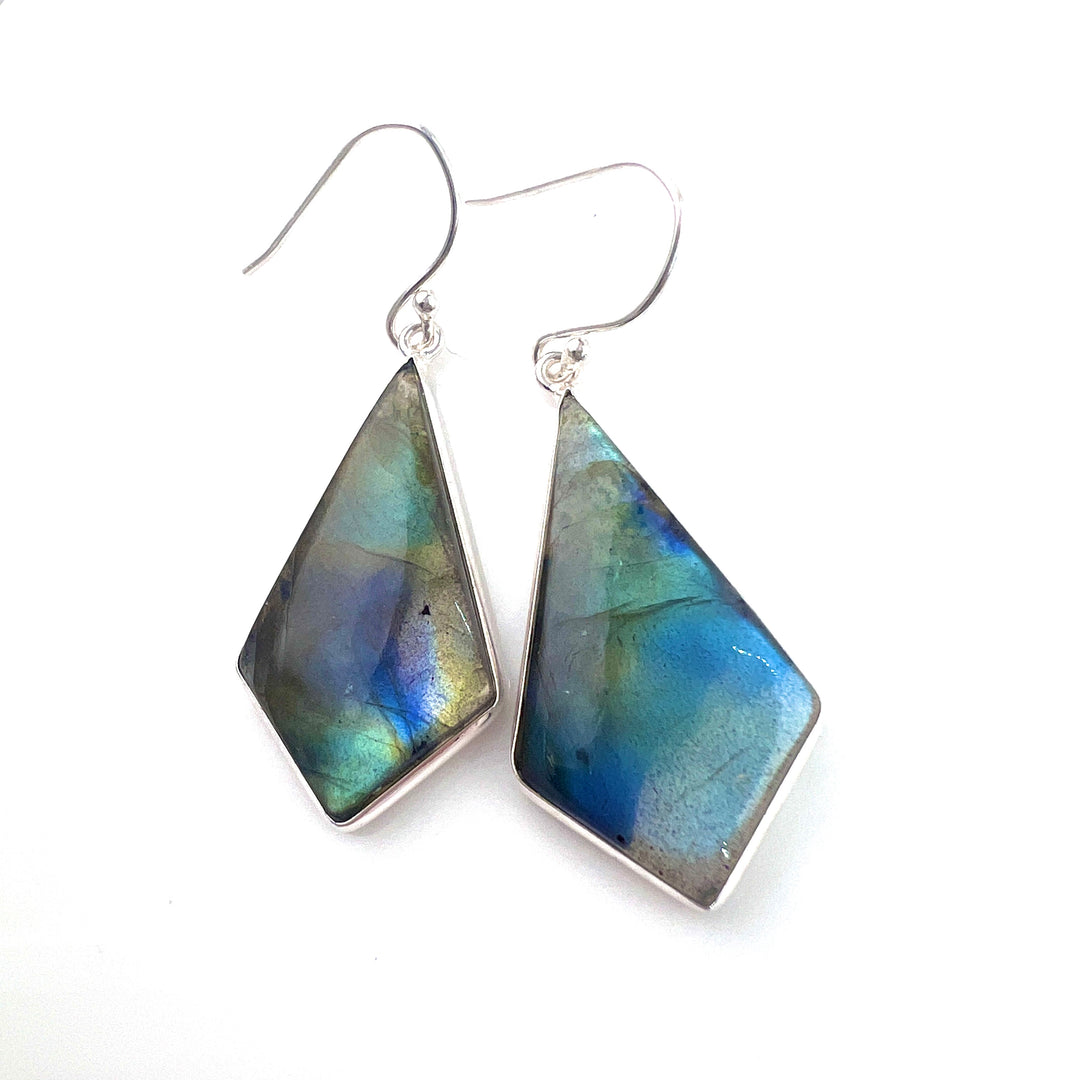 Labradorite Sterling Silver Fancy Cut Earrings - Keja Designs Jewelry