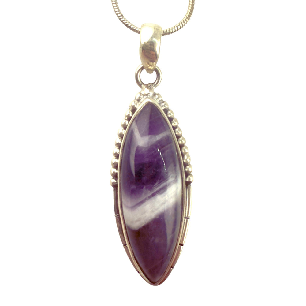 Chevron Amethyst  Sterling Silver Marquise Pendant - Keja Designs Jewelry