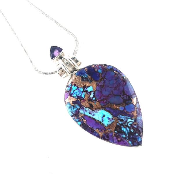 Purple Turquoise & Amethyst Sterling Silver Pendant - Keja Designs Jewelry