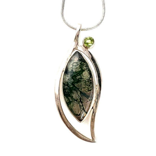 Moss Agate & Peridot Sterling Silver Blooming Jewel Pendant - Keja Designs Jewelry