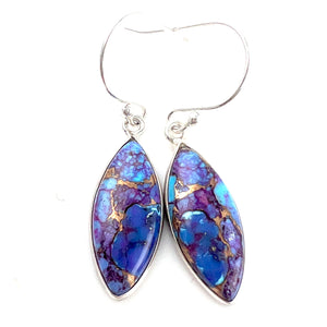 Kingman Purple Turquoise Sterling Silver Marquise Earrings