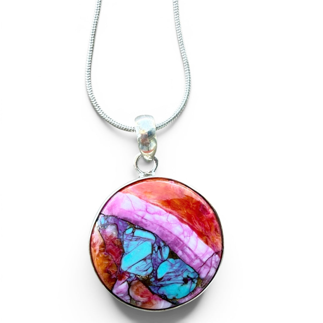 Kingman Dahlia Sterling Silver Round Pendant (Copy)