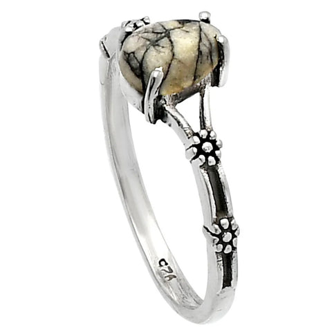 White Buffalo Sterling Silver Prong Set Dainty Ring - Keja Designs Jewelry