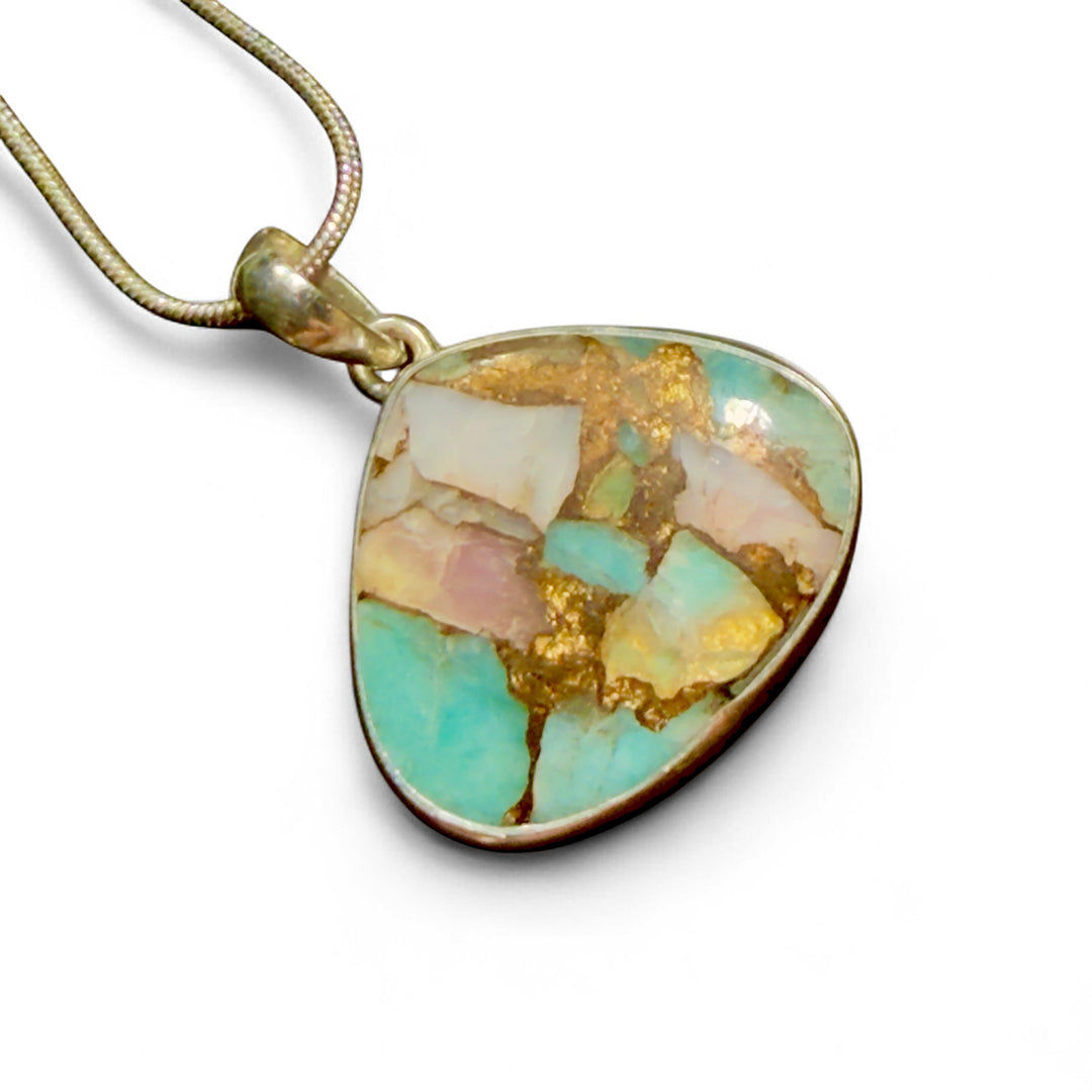 Amazonite with Pink Opal Sterling Silver Pendant - Keja Designs Jewelry