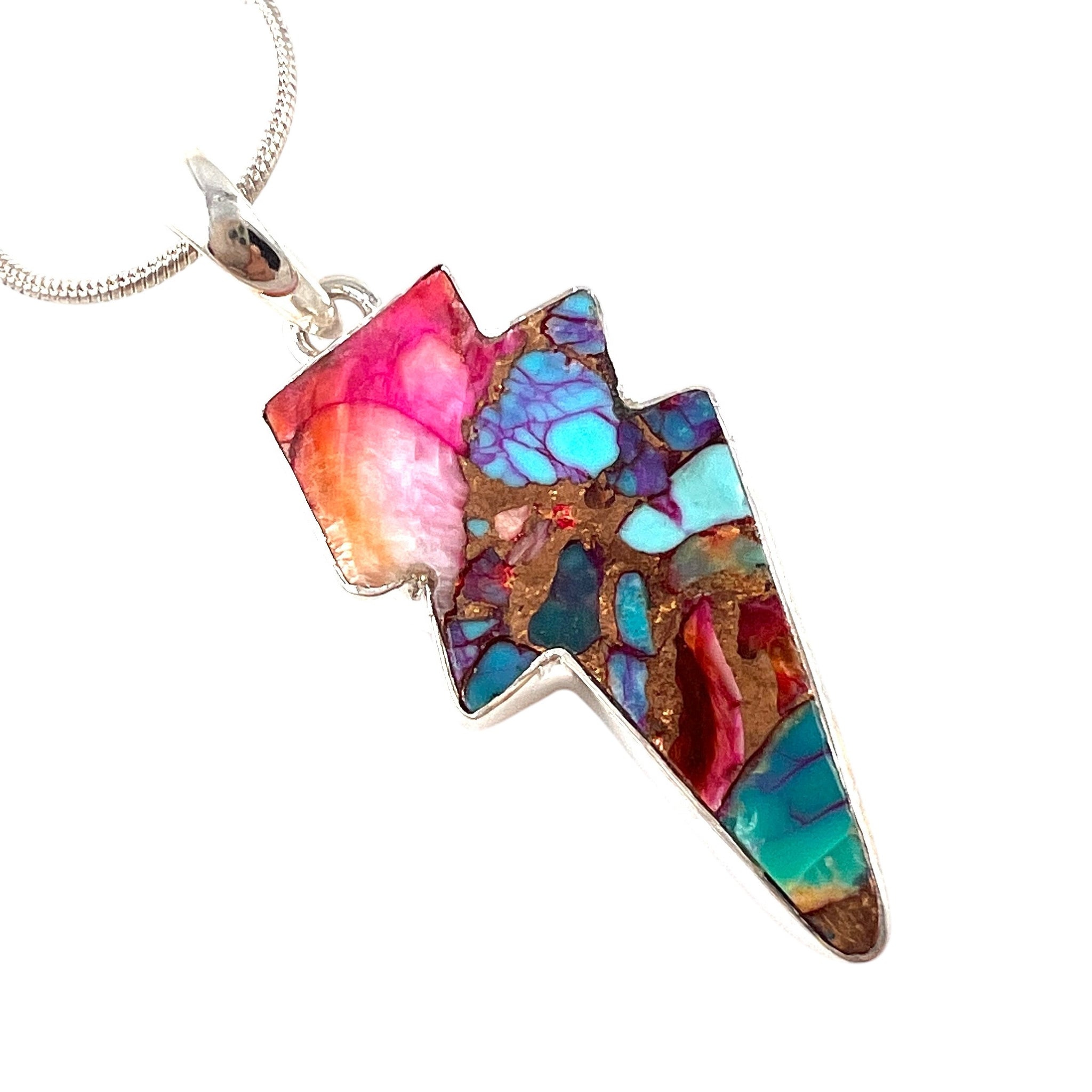 Kingman Dahlia Turquoise Sterling Lightening Bolt Pendant