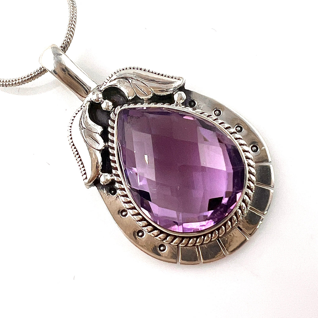 Amethyst Sterling Silver Faceted Pear Pendant - Keja Designs Jewelry