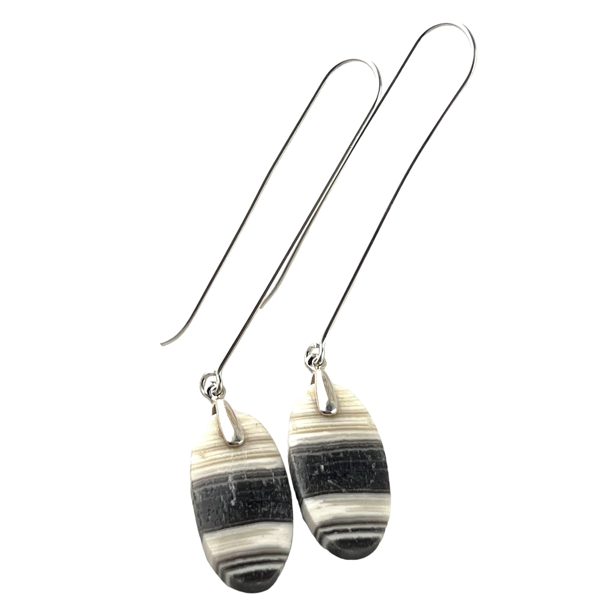 Zebra Jasper Long Sterling Silver Horizontal Earrings - Keja Designs Jewelry