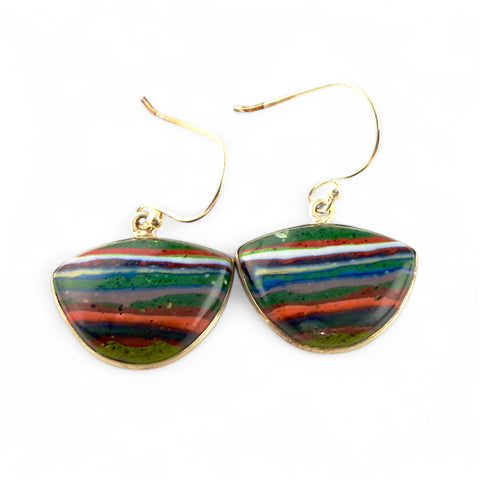Rainbow Calsilica Sterling Silver Fancy Shaped Earrings