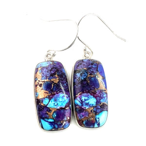 Purple Turquoise Sterling Silver Rectangle Earrings