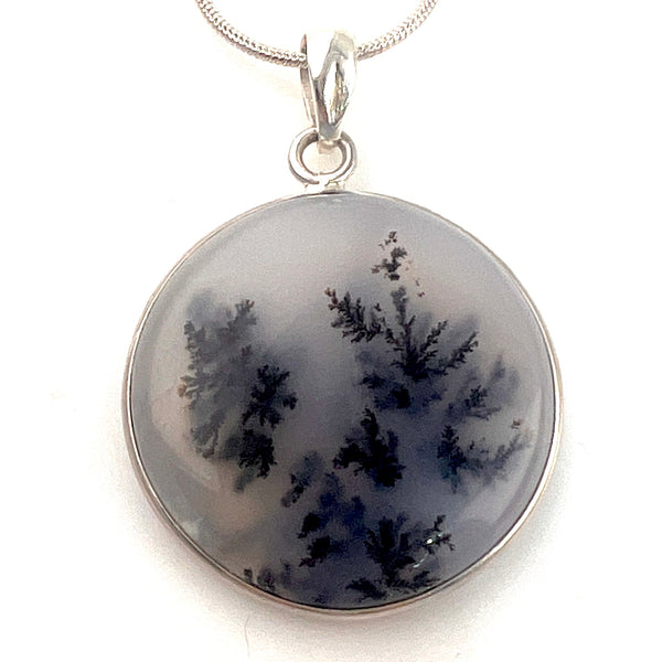 Dendritic Opal Sterling Silver Round Pendant