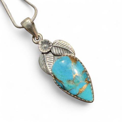 Blue Copper Turquoise Sterling Silver Garden Pendant