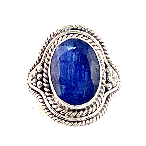 Sapphire Sterling Silver Faceted Oval Ring