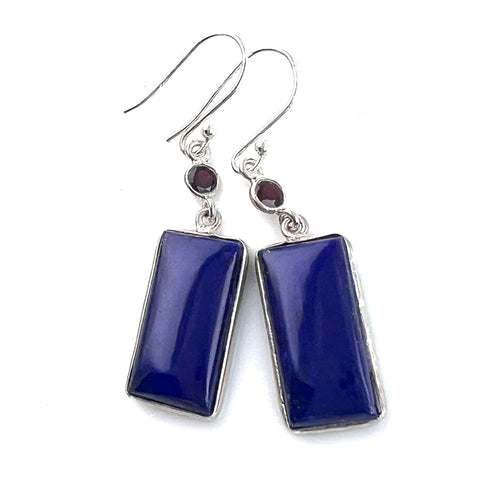 Lapis & Garnet Sterling Silver Rectangular Earrings