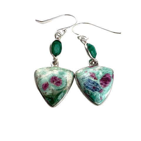 Ruby In Fuschite & Emerald Sterling Silver Earrings - Keja Designs Jewelry