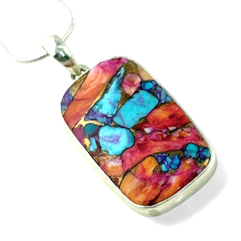 Kingman Dahlia Sterling Silver Square Pendant