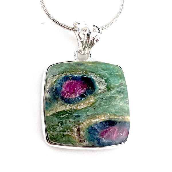 Ruby In Fuchsite Sterling Silver Box Pendant - Keja Designs Jewelry