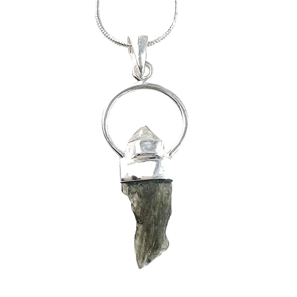 Moldavite & Herkimer Diamond Sterling Silver Pendant