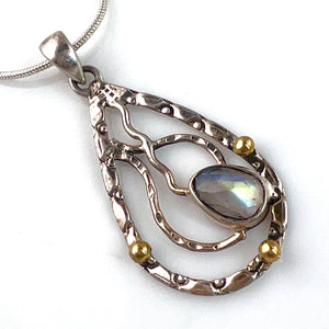 Moonstone Sterling Silver Two Tone Textured Pendant - Keja Designs Jewelry