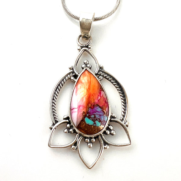 Kingman Dahlia Turquoise Sterling Silver Lotus Pendant