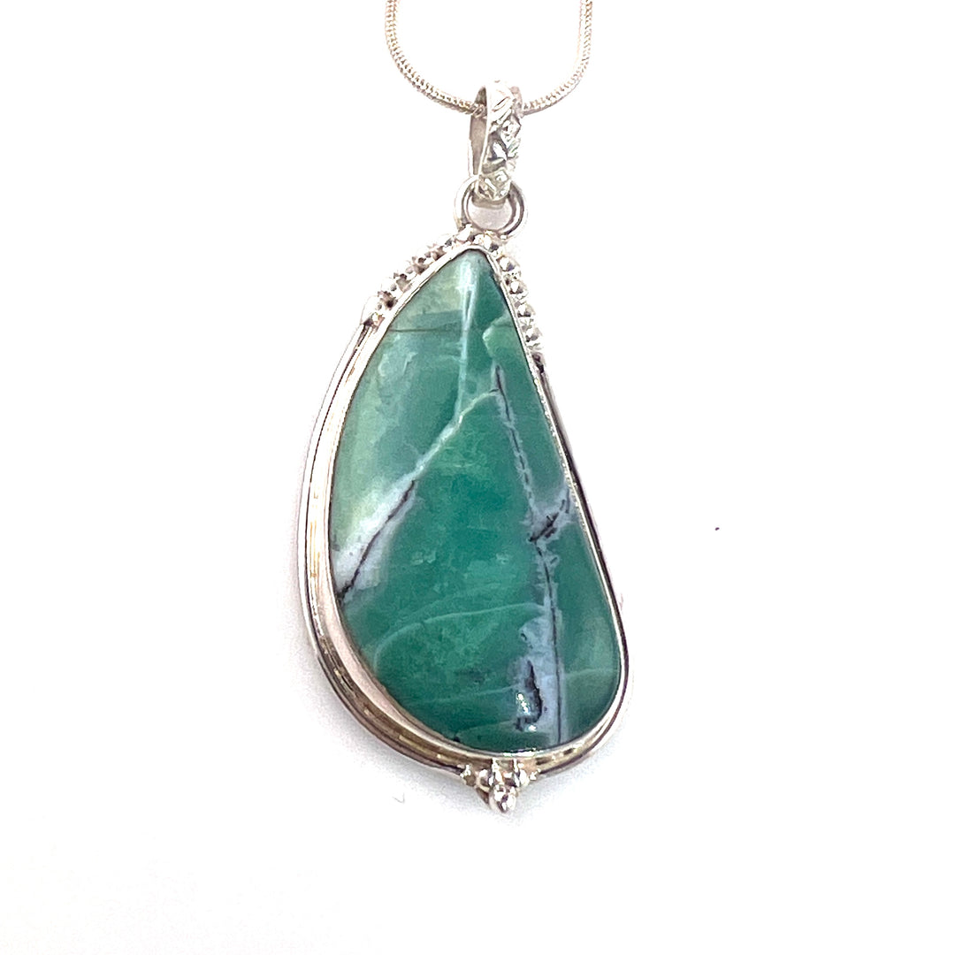 Aquaprase Elongated Sterling Silver Pendant - Keja Designs Jewelry