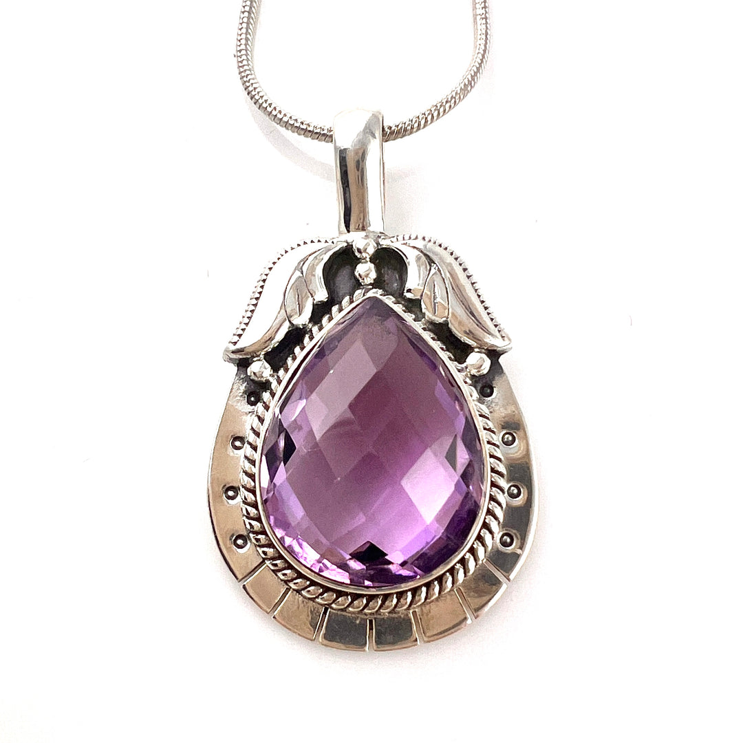 Amethyst Sterling Silver Faceted Pear Pendant - Keja Designs Jewelry