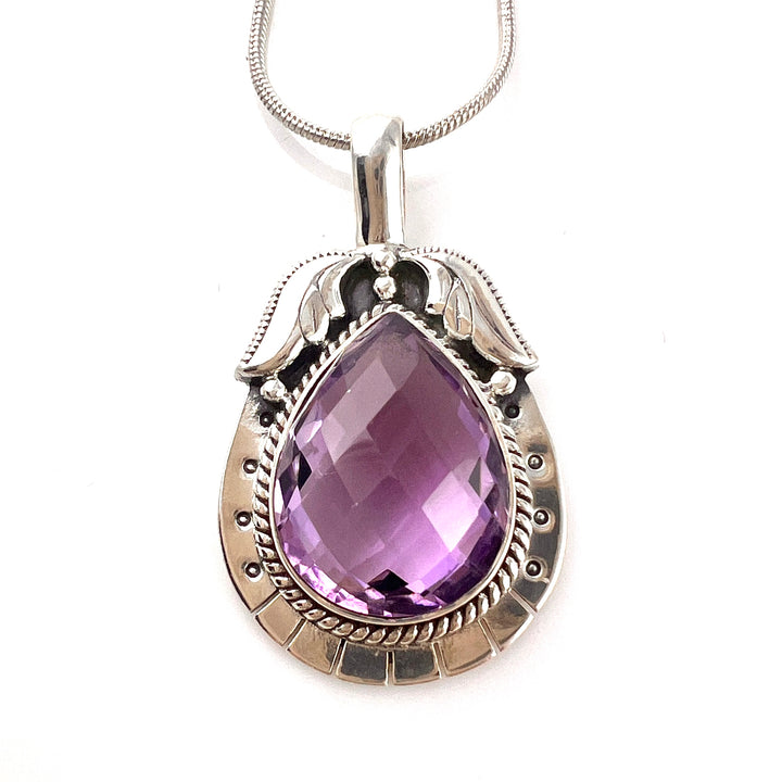 Amethyst Sterling Silver Faceted Pear Pendant - Keja Designs Jewelry