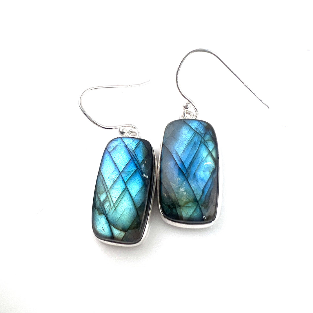 Labradorite Sterling Silver Oblong Earrings - Keja Designs Jewelry