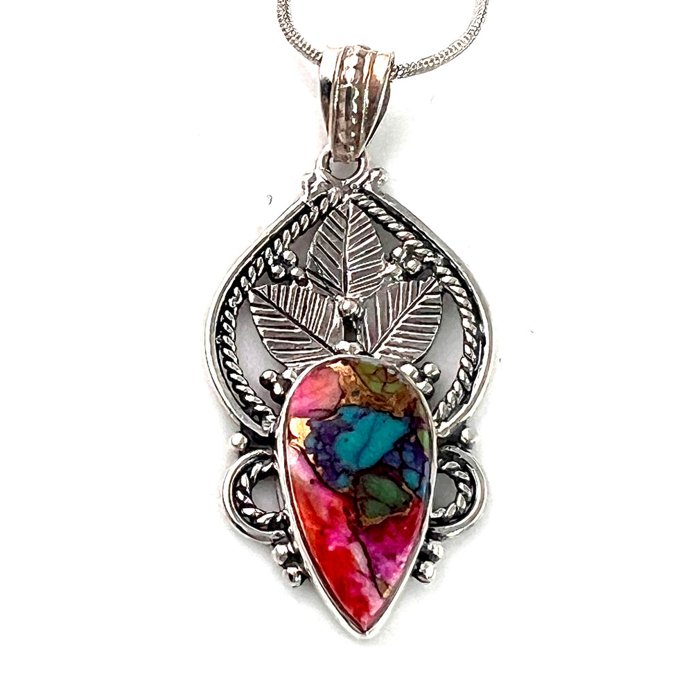 Kingman Dahlia Turquoise  Sterling Silver Garden Delight Pendant - Keja Designs Jewelry