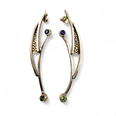 Iolite & Peridot Two-Tone Post Drop Earrings