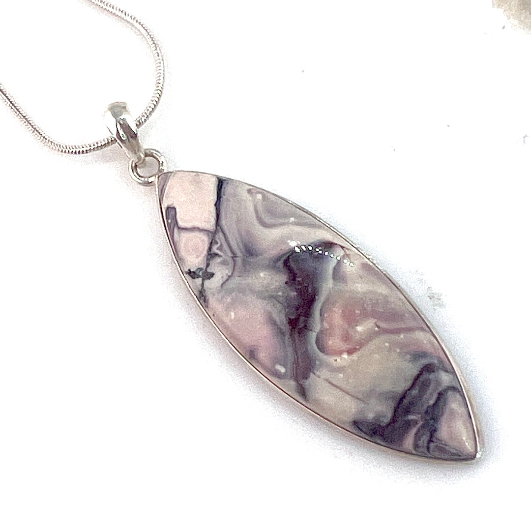 Porcelain Jasper Sterling Silver Marquise Pendant - Keja Designs Jewelry