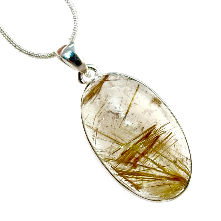 Rutilated Quartz Sterling Silver Oval Pendant - Keja Designs Jewelry